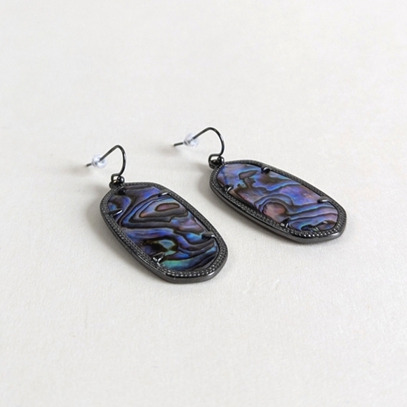 Kendra Scott Elle Drop Earrings Abalone Shell Black Gunmetal Blue Gray Teal - Picture 2 of 9